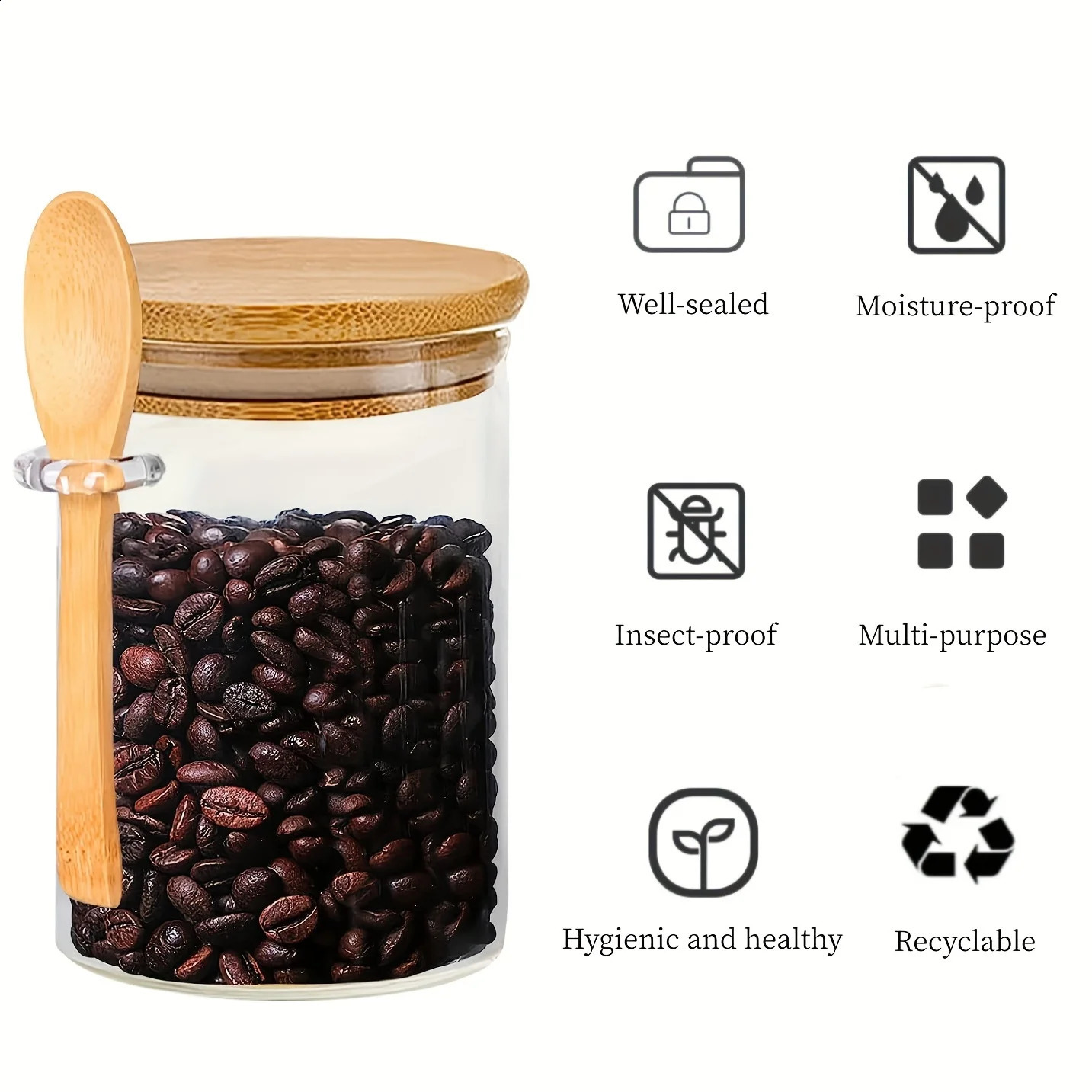 18oz Airtight Glass Jars With Lids And Spoons Candy Jars With Lids Clear Spice Jars Small Food Storage Containers 240816