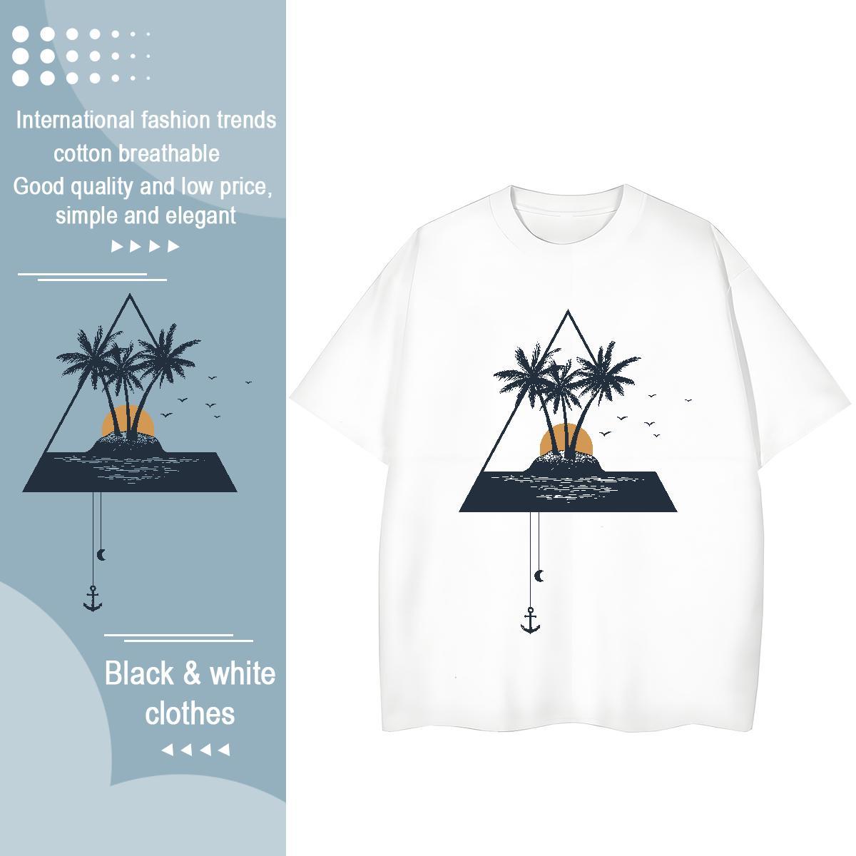 Classic Womens T Shirts O-Neck Short Sleeve 230g Pure Cotton Couples T Shirts Cartoon Print tree Hip Hop Unisex Tshirts