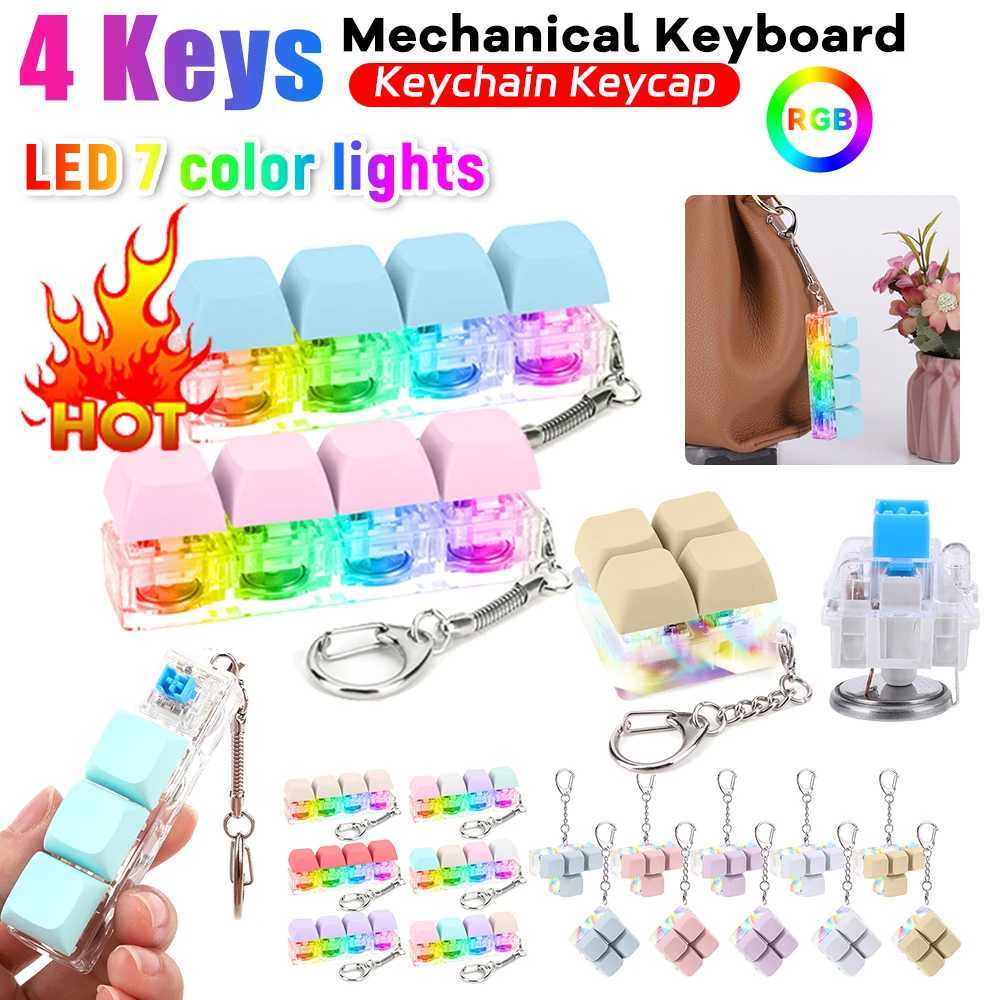 LED Keyboard Key Toy Stress Relief DIY Fidget Button Keycap Fidget Keychain Keyboard Keychain Toys Finger Keyboard Caps Toy Gift Y240817