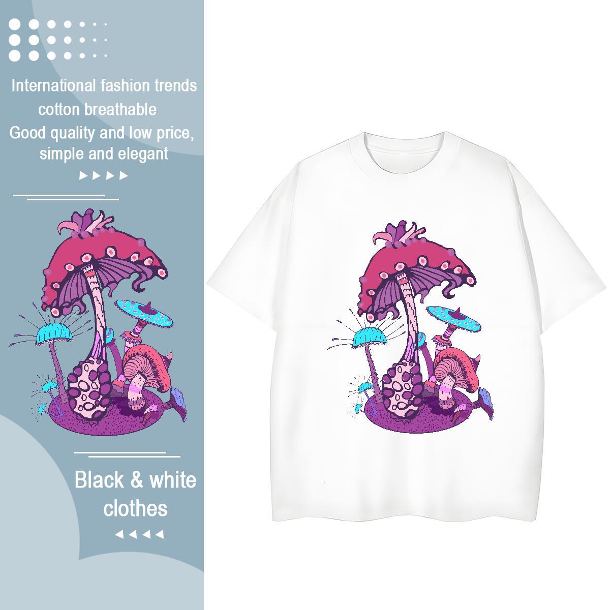 2024 Casual T Shirt For Woman Breathable Short Sleeve 230g 100% Cotton Lady T shirt Customized mushroom Summer Casual Popular Clothings