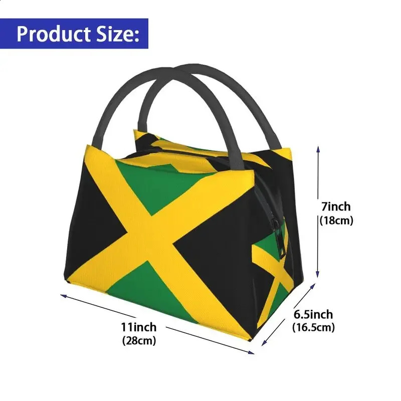 Jamaican Flag Thermal Insulated Lunch Bag Women Patriotism Resuable Lunch Tote for Office Outdoor Storage Meal Food Box 240816