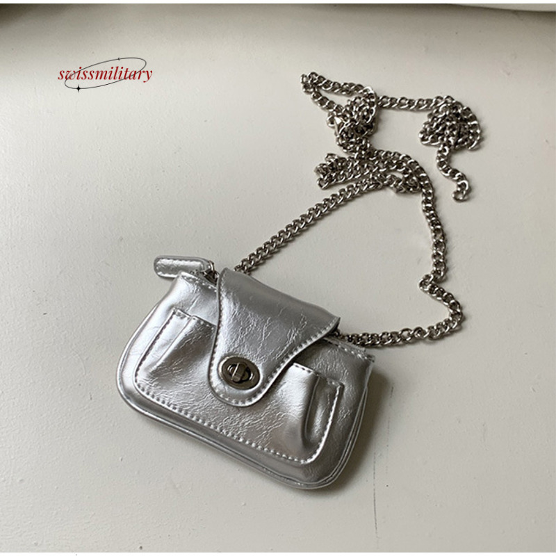 Swissmilitary Mini Shoulder For Women 2024 New Mobile Phone Bag Ladies Cross Body Bags Sier Small Purse Metal Chain Females Zipper Open #26