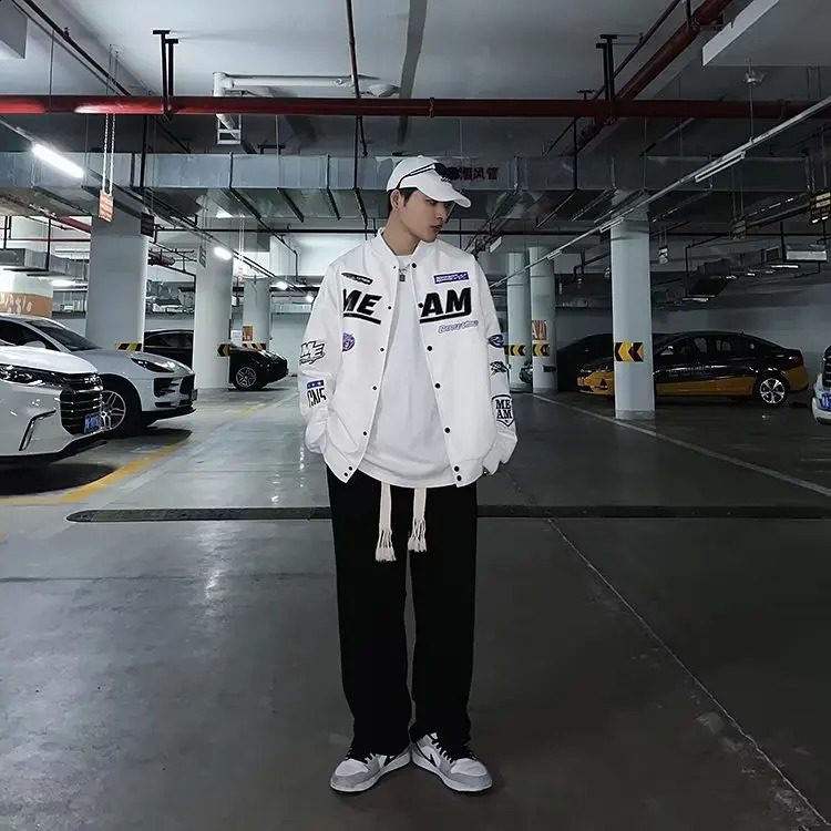 Bomber Leather Jacket Men Women Y2k Vintage Varsity PU Jackets Racing Hip Hop Oversize Letter Baseball Outwear Autumn Street 240809