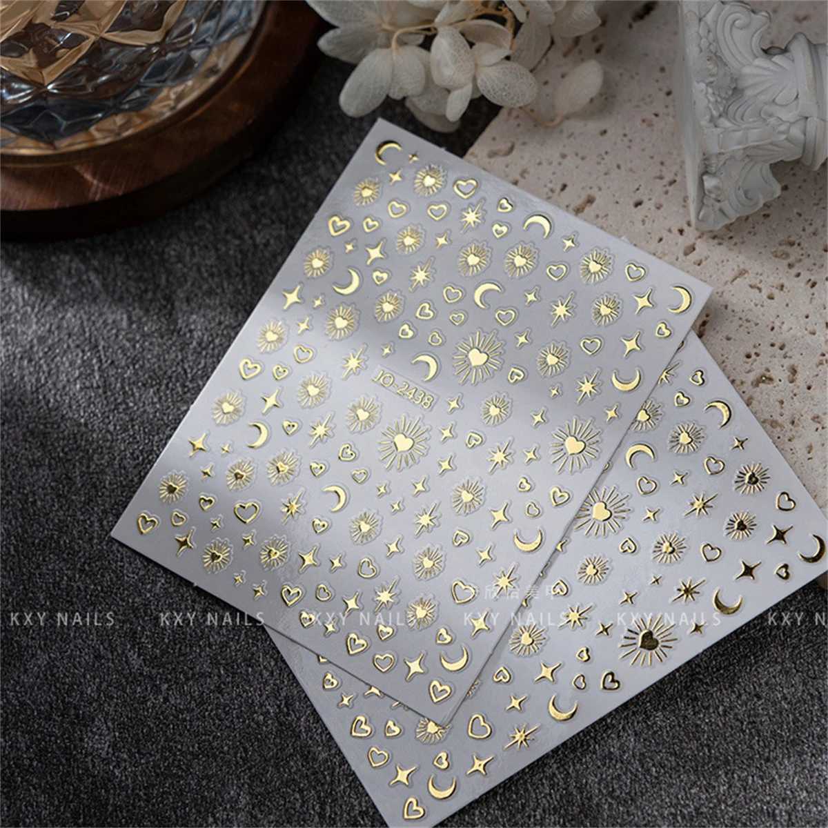 Random 5pcs Gold Silver Nail Art Decal Stickers Mixed Shapes Design Self-adhesive Sticker Acrylic Manicure Decorations AccessoryXJ240814