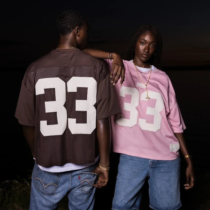 33 Oversized Pink Jersey University Street Style T-Shirt Suitable For Womens Fashion Couple Sportswear Mesh Quick Drying Football Y2k Top 2