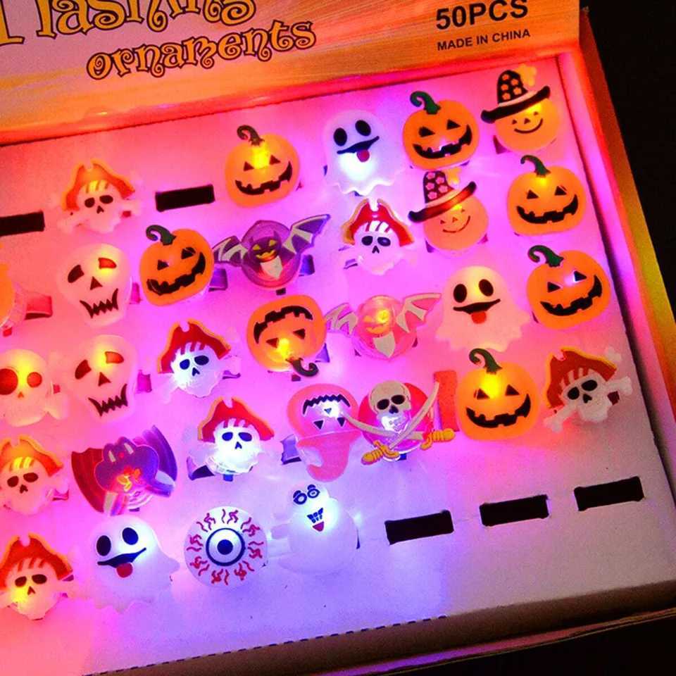 5-100PCS/Set Halloween LED Rings Light Horror Pumpkin Ghost Spider Glow Finger Rings For Kids Halloween Party Cosplay Supplies Y240817