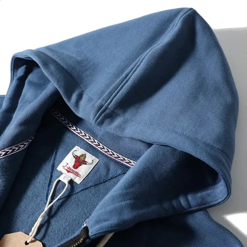 Autumn Winter American Retro Heavyweight Long Sleeved Hooded Hoodies Mens Simple Thickened Velvet Casual Cardigan Sweatshirts 240809