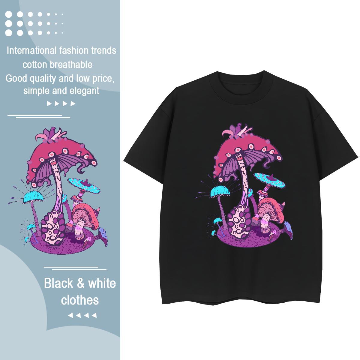 2024 Casual T Shirt For Woman Breathable Short Sleeve 230g 100% Cotton Lady T shirt Customized mushroom Summer Casual Popular Clothings