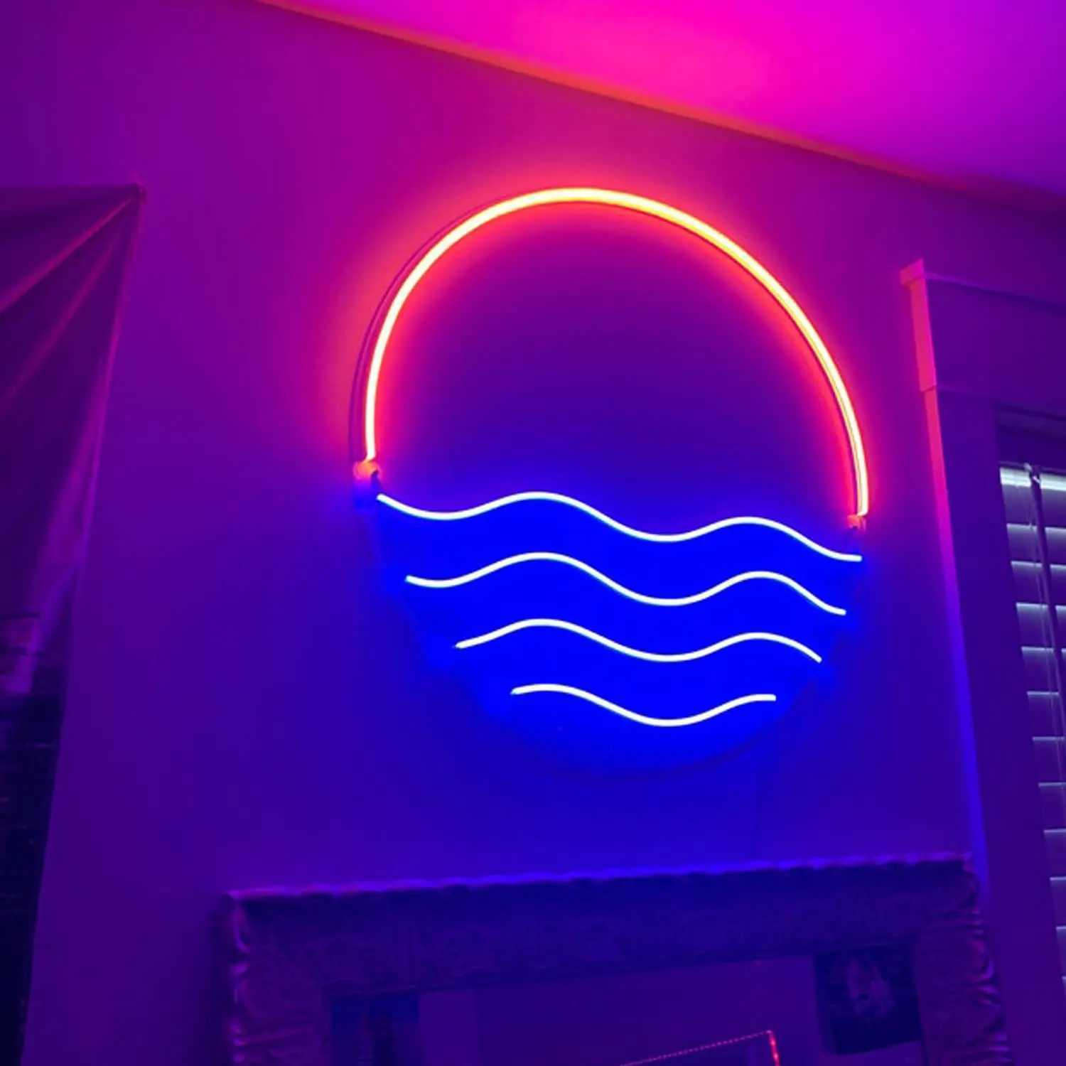 Tropical sunset and ocean LED neon signs - beautiful wall decorations for bedrooms living rooms and kitchens. Bright colors romantic mood B240817