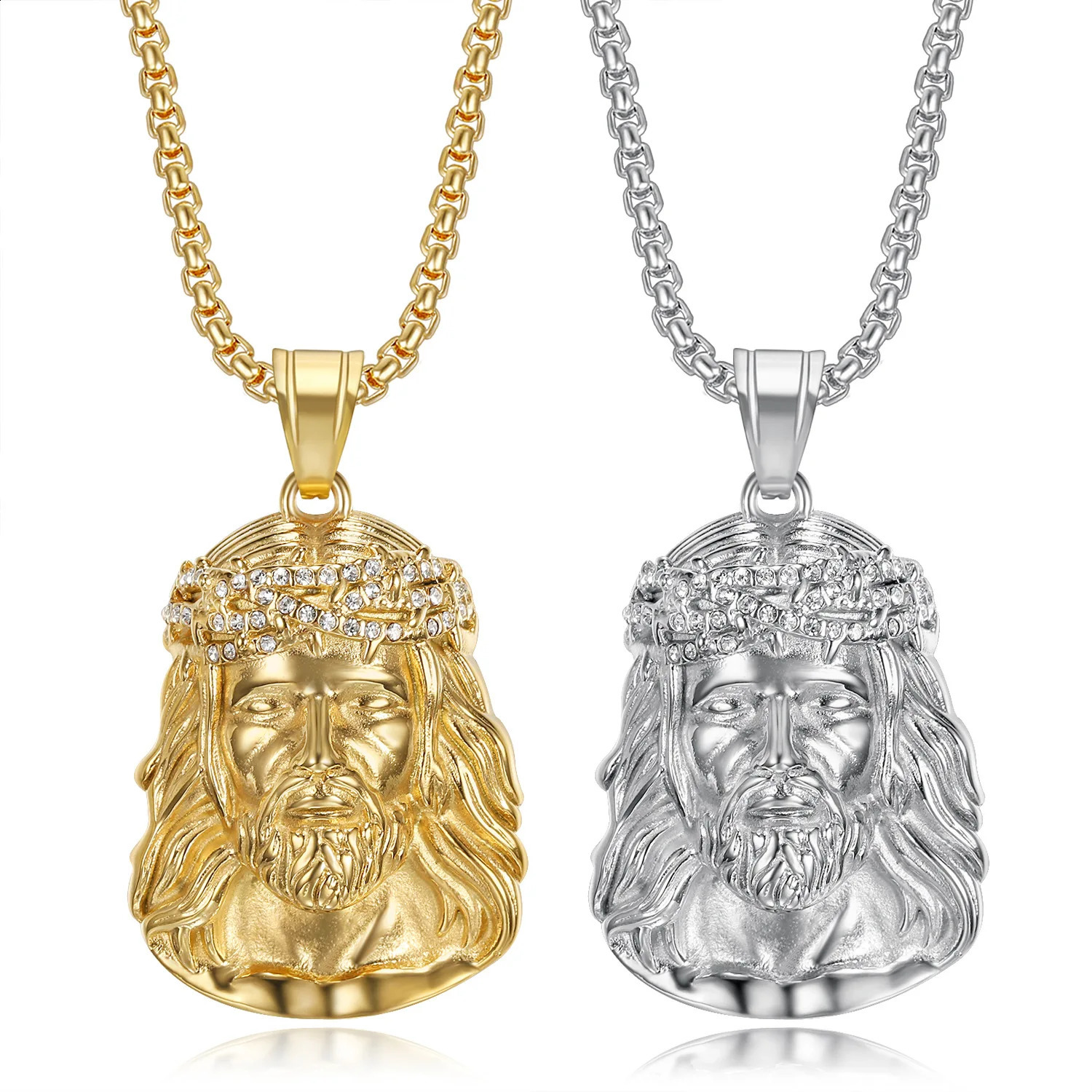 Jesus Stainless Steel Pendant Chain Hip Hop Necklace Mens Ice Out Accessories Jewelry 240810