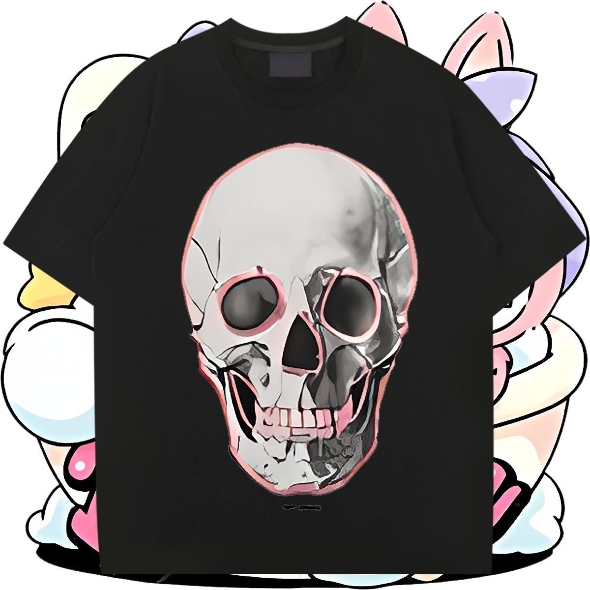 Classic T-Shirts for Men 230g Pure Cotton skull Street Skull Breathable Short Sleeve Mens Tshirts Fashion Casual Tee Shirt