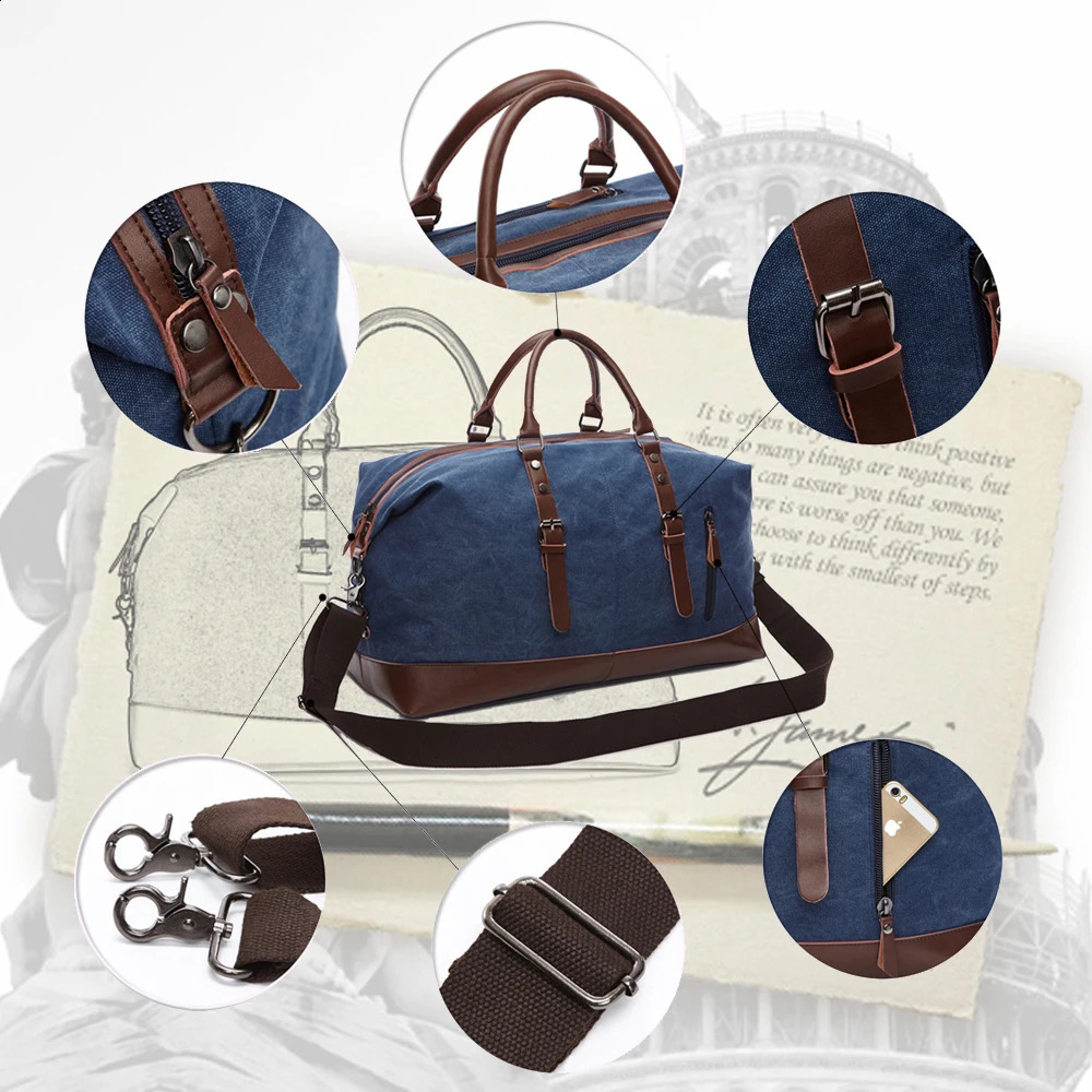 MARKROYAL Canvas Leather Men Travel Bags Carry On Luggage Bag Men Duffel Bag Handbag Travel Tote Large Weekend Bag Drop 240816