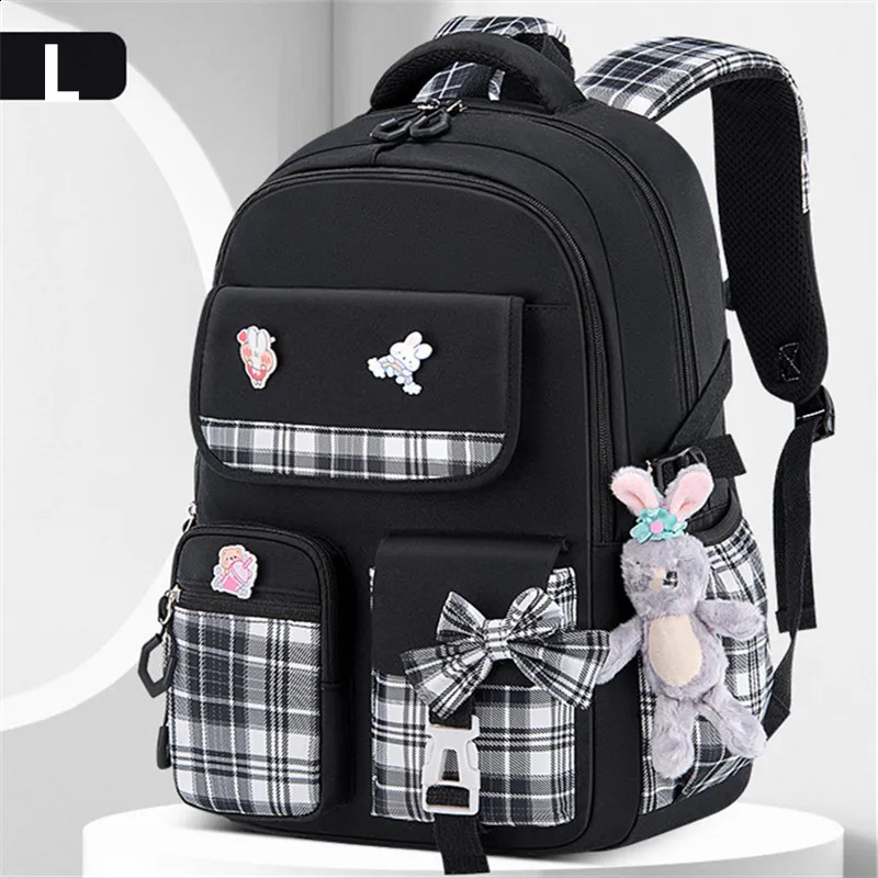 With Rabbit Pendant For Girls Orthopaedics Kids Backpack Kawaii Waterproof School bag Primary Bow Knot Schoolbag mochilas BOOK 240816