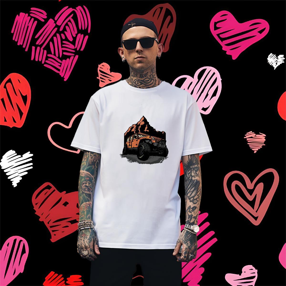 Unisex T Shirts Men 100% Cotton 230g car Beach Oversized 3XL 4XL Short Sleeve Soft Tshirts Fashion Design Tops Shirt