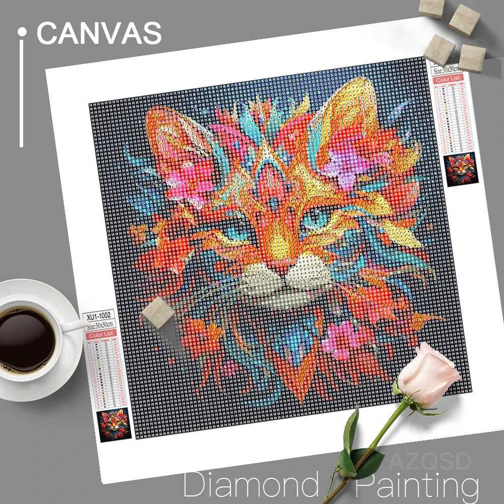 AZQSD Diamond Painting Colorful Animal Cat Dog Embroidery Lion Tiger Handmade Picture Of Rhinestones Gift Needlework 30x30cmXJ240816