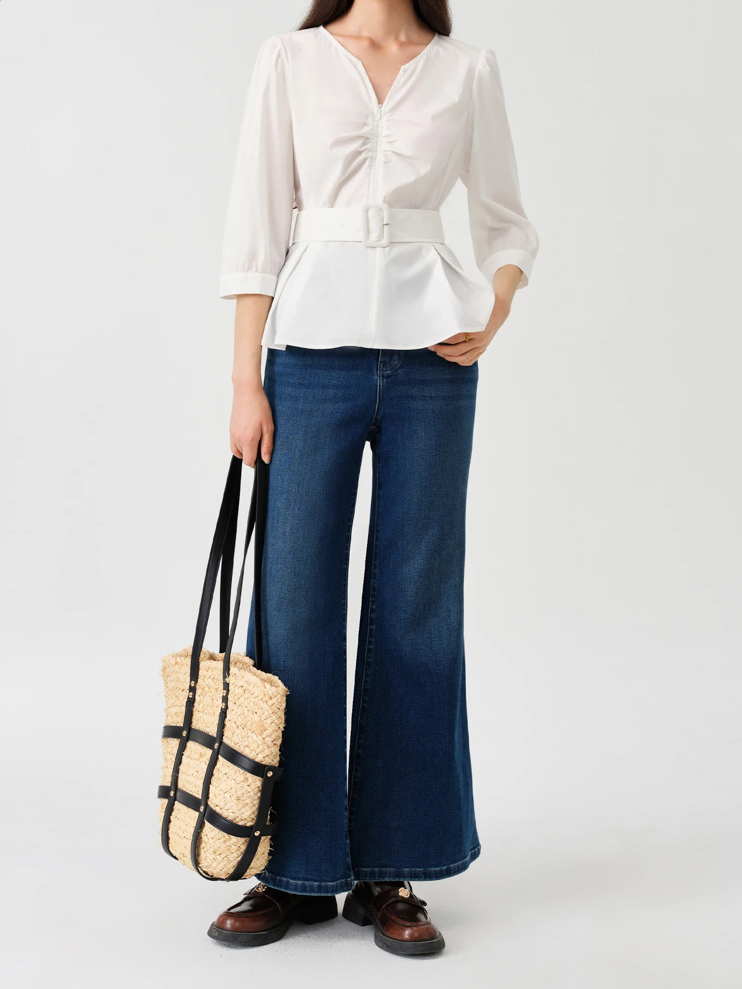 DUSHU Womens Unique Design Elegant Communicating Shirt Autumn Chic Versatile Casual Slim Top For Female 24DS83099 240814