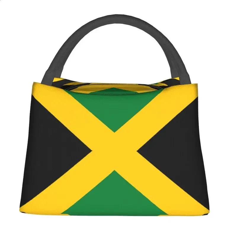 Jamaican Flag Thermal Insulated Lunch Bag Women Patriotism Resuable Lunch Tote for Office Outdoor Storage Meal Food Box 240816