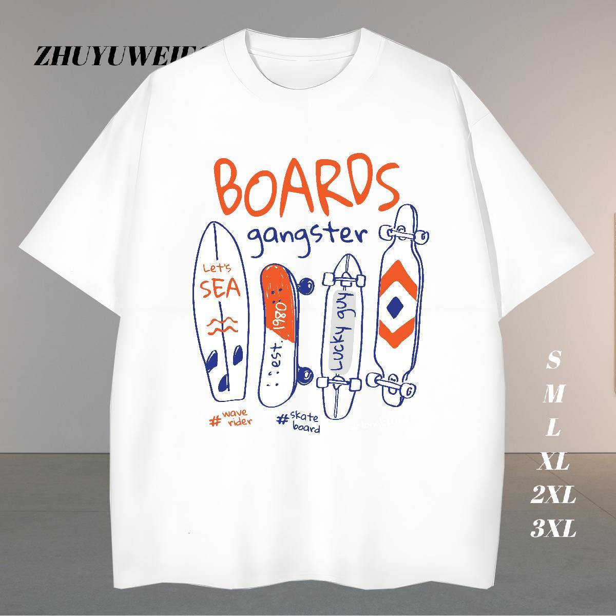 Cool T-Shirts 230g Pure Cotton letter Street Casual Floral Print Short Sleeve O-Neck Tshirts 2024 DIY Top Tees