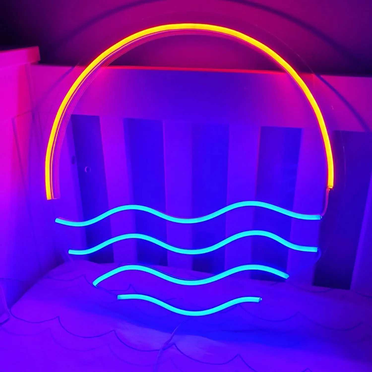 Tropical sunset and ocean LED neon signs - beautiful wall decorations for bedrooms living rooms and kitchens. Bright colors romantic mood B240817