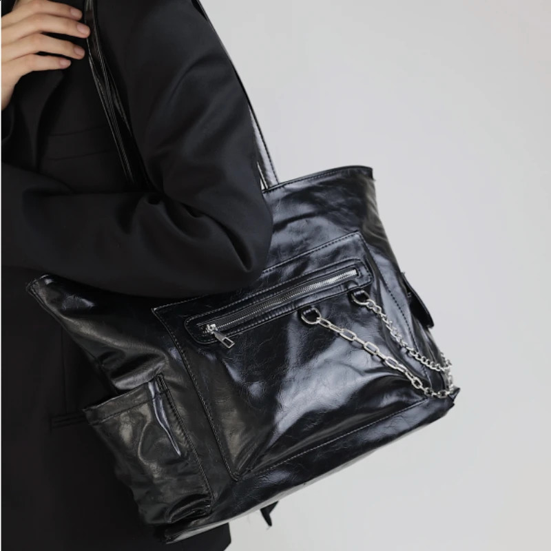 Trendy Women Sweet Shoulder Underarm Bag All Match Solid Chain Handbags Korean Office Lady Y2k Tote Bags High-capacity 240816