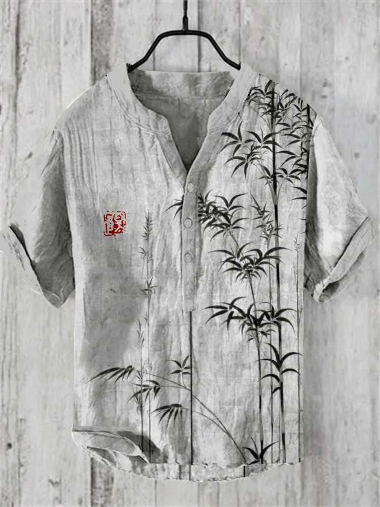 Henry Shirt - Mens Short Sleeve Top Casual Fashion Clothing Bamboo Pattern Summer 2024 S-5XLW240726