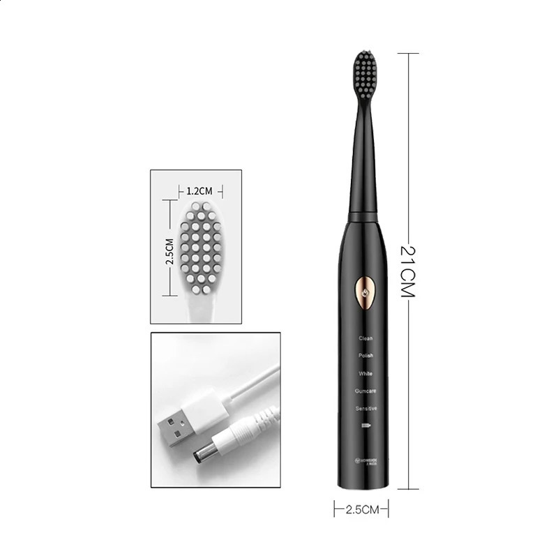 Adult Classic Electric Toothbrush 5-gear Mode USB Charging 4 colors IPX7 Waterproof Ultrasonic Rechargeable Soft Hair Toothbrush 240816