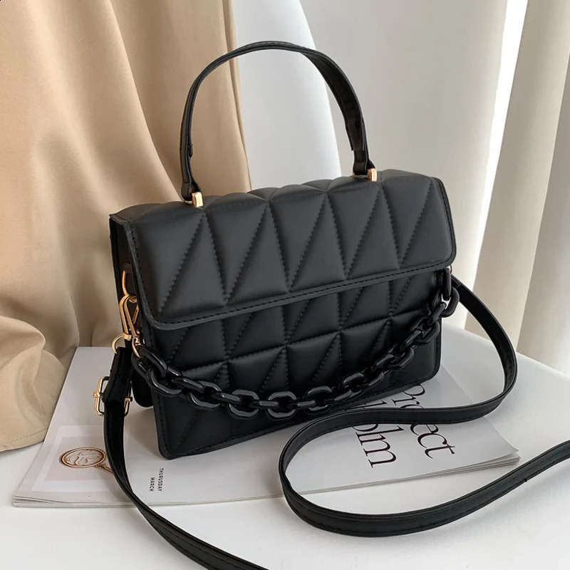 Trendy Plaid Women Shoulder Bag Fashion Chain Crossbody Bags Handbags and Purses Small Flap Top Handle 240823