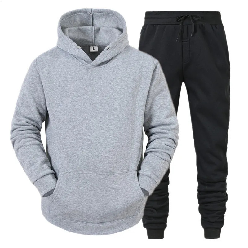 Mens Sets HoodiesPants Fleece Tracksuits Solid Pullovers Jackets Sweatershirts Sweatpants Hooded Streetwear Outfits 240816