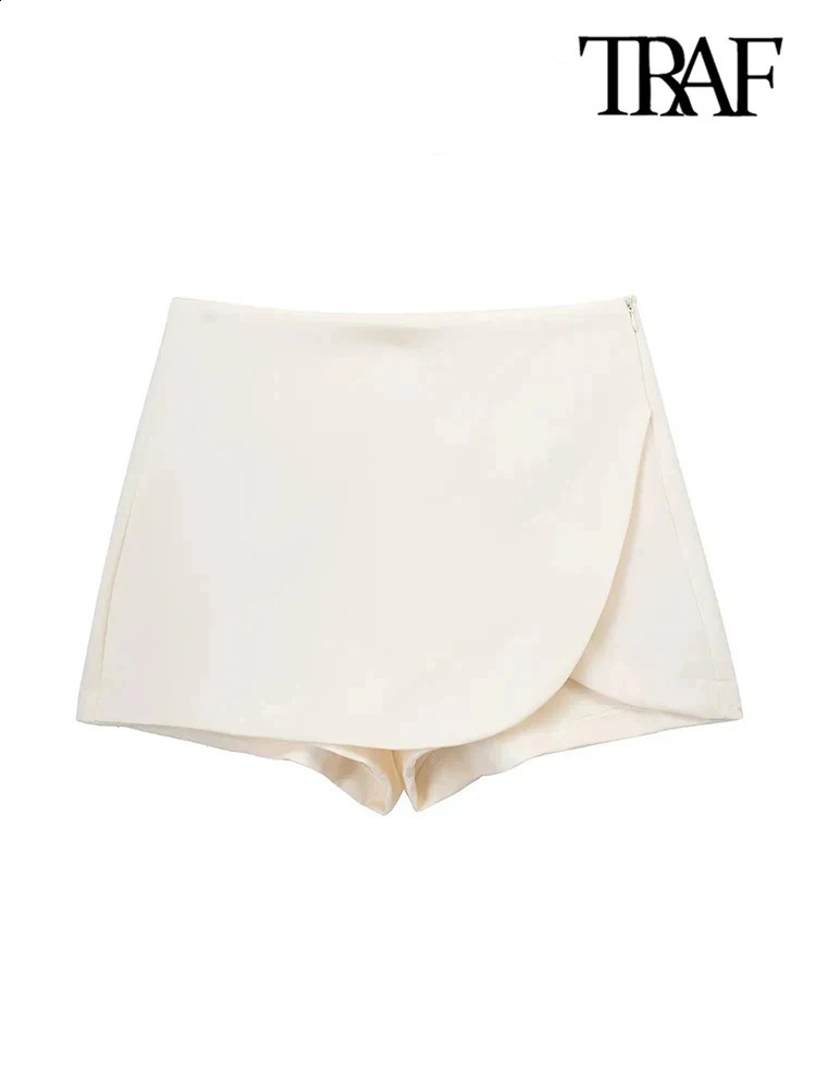 TRAF Womens Fashion Pareo Style Shorts Retro High Waist Side Zipper Skort Mujer w240816