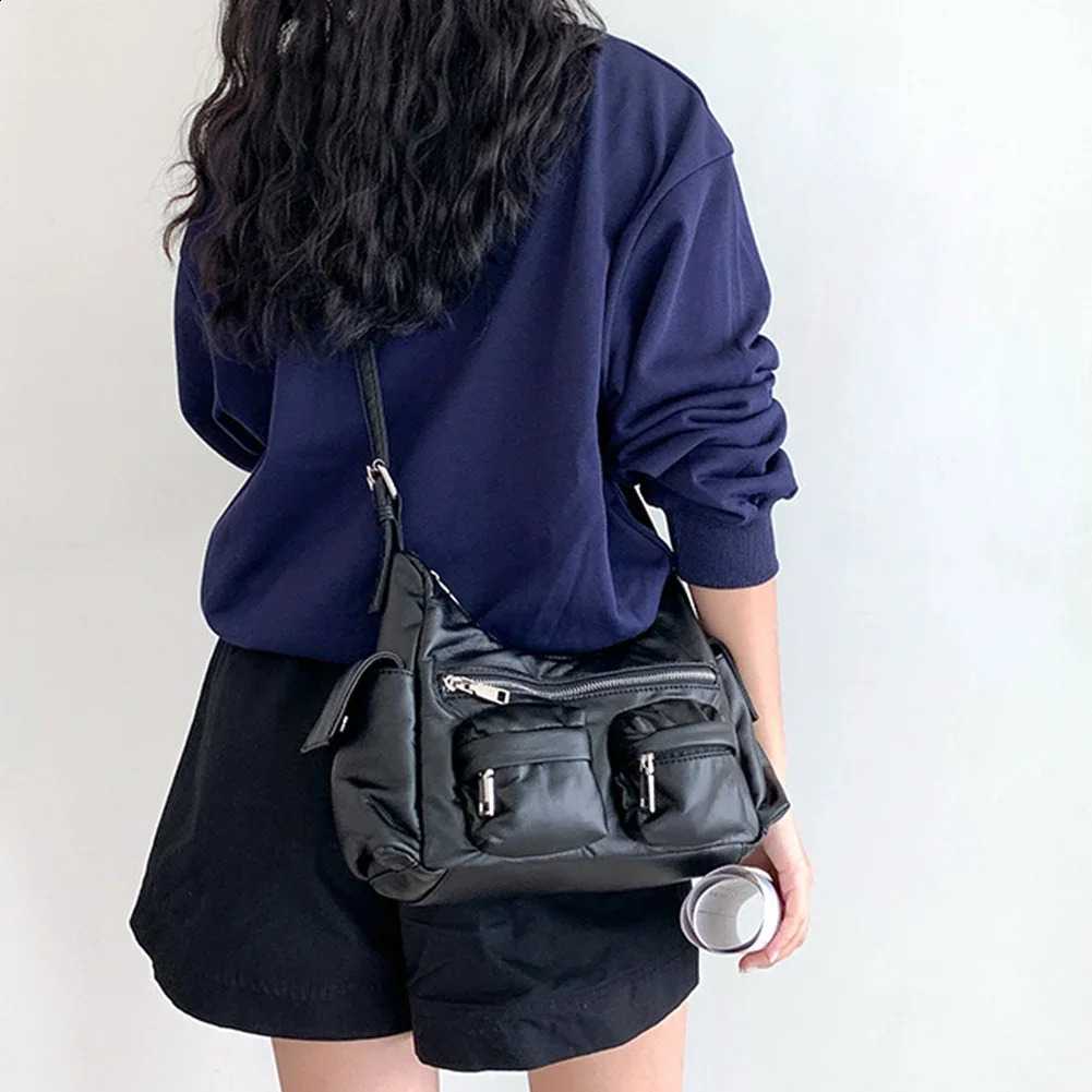 Large capacity sling bag womens multi pocket handbag leather retro shoulder solid cross body 240817