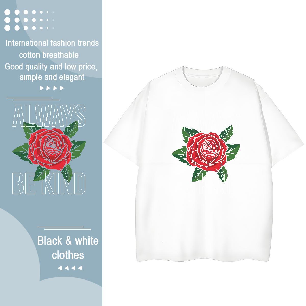 Fashion Casual Women T Shirts Short Sleeve O-Neck 230g Pure Cotton Tshirt for Man Woman Anime Oversized rose Daily Wear Comfortable Top Tees