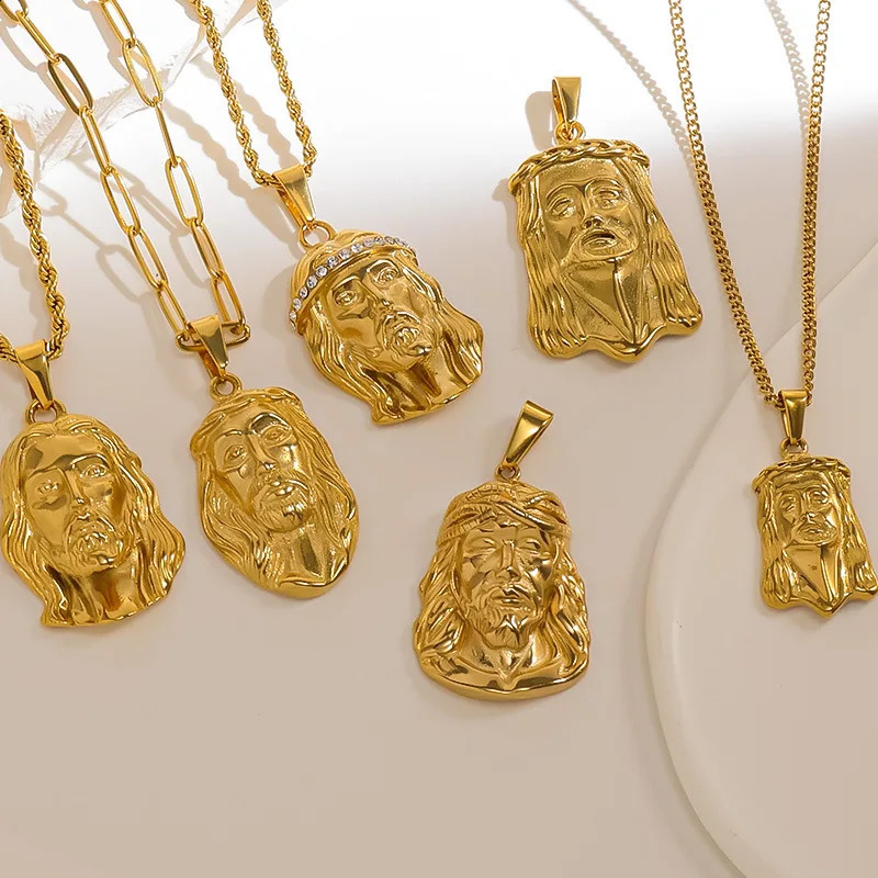 Pendant Necklaces MODAGIRL ly arrived 18K gold-plated stainless steel Jesus face pendant with zircon Christian religious jewelry charm 240810