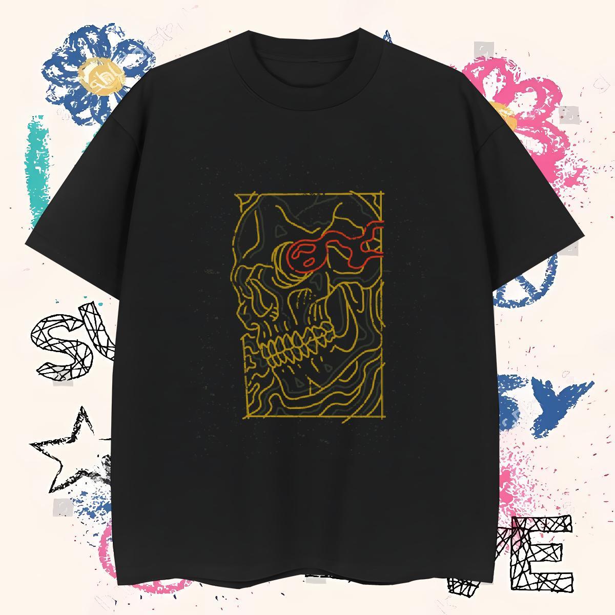 Classic T Shirt For Man 230g 100% Cotton skull Street Casual DIY Printed Pure Cotton Tshirt for Man Woman Casual New Tops Shirt