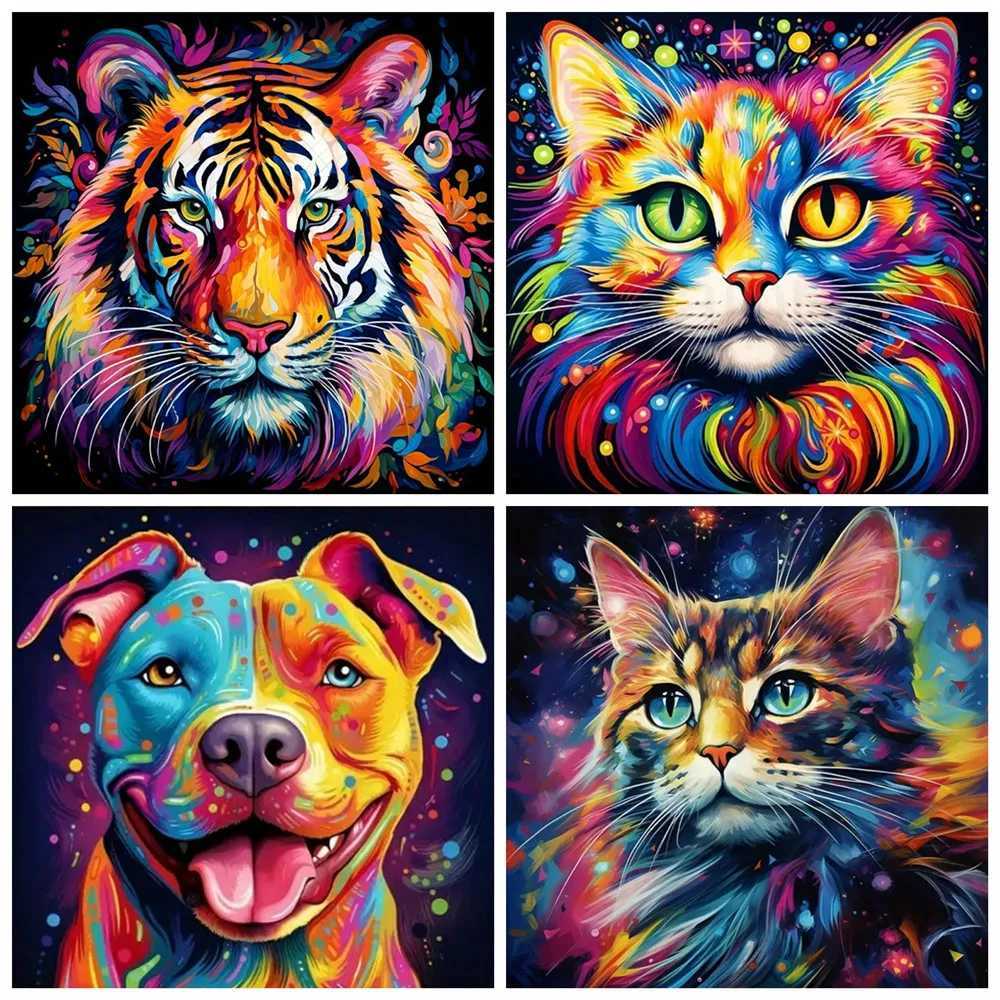AZQSD Diamond Painting Colorful Animal Cat Dog Embroidery Lion Tiger Handmade Picture Of Rhinestones Gift Needlework 30x30cmXJ240816