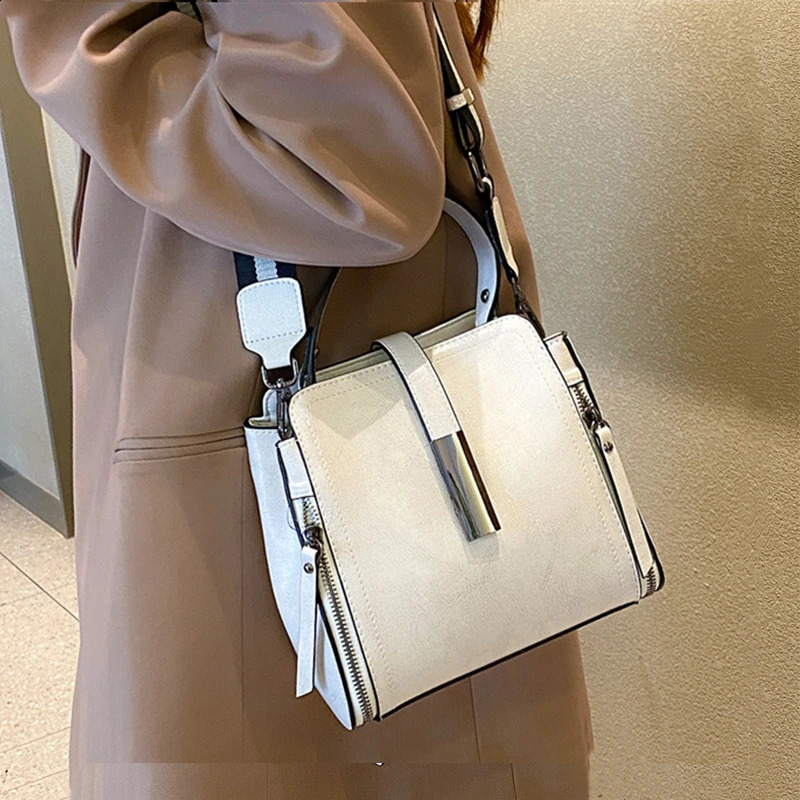 Hifashion Vintage Genuine Leather Bucket Small Shoulder Crossbody Bags For Women Trend er Top Handle Ladies Handbags 240816