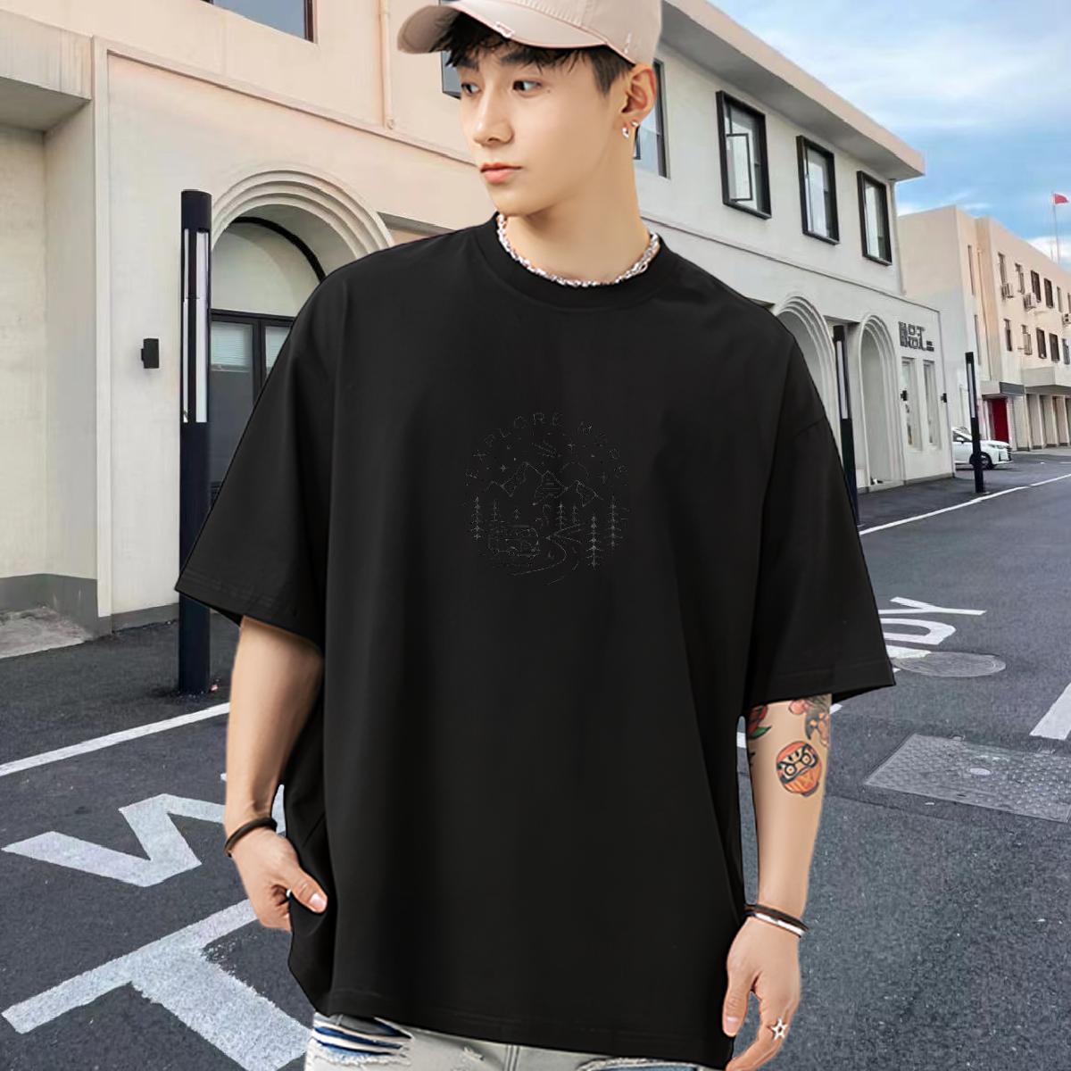 Classic T Shirt For Man 230g Cotton mountains Daily Wear Anime Print Short Sleeve Soft Men Tops Tees Stylist Polos