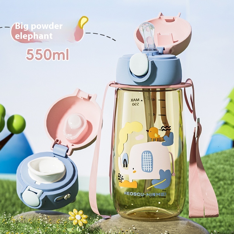 Plastic cup, children's sports anti fall straw cup, direct drinking cup, spring and summer student specific water cup for school