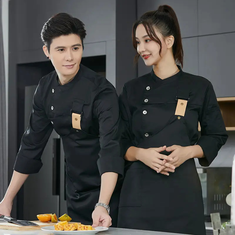 Men black Chef Coat short Sleeve Chef Jacket Apron for Summer Head Chef Uniform Restaurant el Kitchen Cooking Clothes 240816