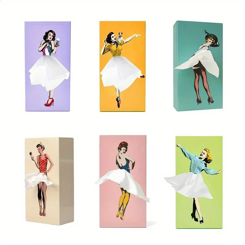 Cartoon anime girl tissue box cute desktop decoration ornament flying skirt Pettiskirt face paper 240816