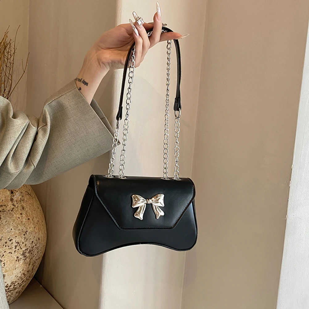 Womens PU Bow Simple Cross Body Bag Large Capacity ner Small Handbag Solid Color Top Chain Strap Fashion Stray 240817