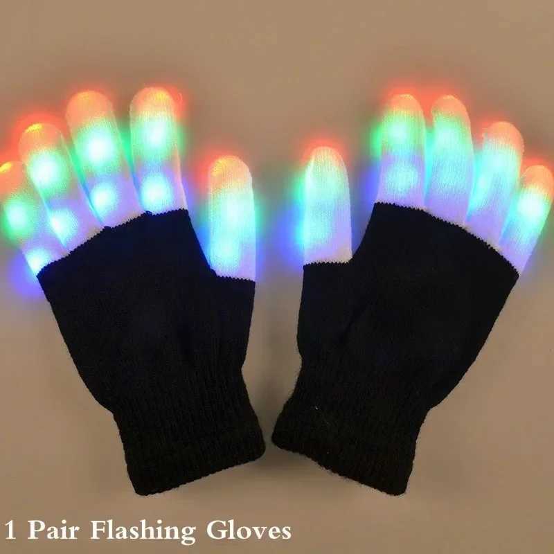 New Colorful Finger Glowing Glove for Kid Adult LED Light Flashing Magic Gloves Party Decoration Halloween Lighting Decor Y240817