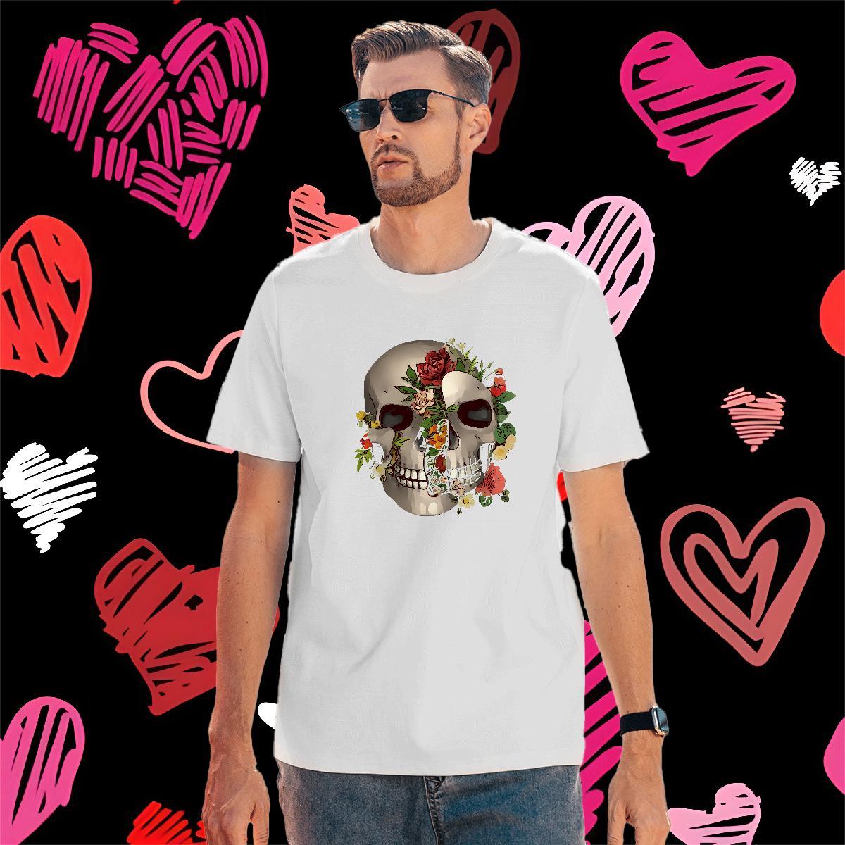 Wholesale T shirt 230g Cotton skull Summer Casual DIY Printed Breathable Short Sleeve Mens Tshirts Fashion Casual Clothings