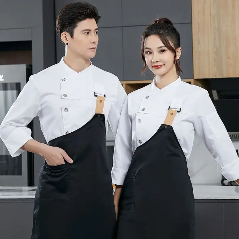 Men black Chef Coat short Sleeve Chef Jacket Apron for Summer Head Chef Uniform Restaurant el Kitchen Cooking Clothes 240816