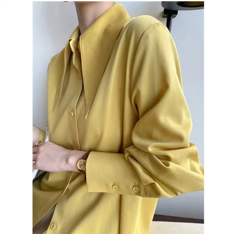 Spring Autumn Elegant Long Sleeve Loose Shirt Tops Solid Color All-match Fashion Blouse Temperament Korean Women Clothing 240816