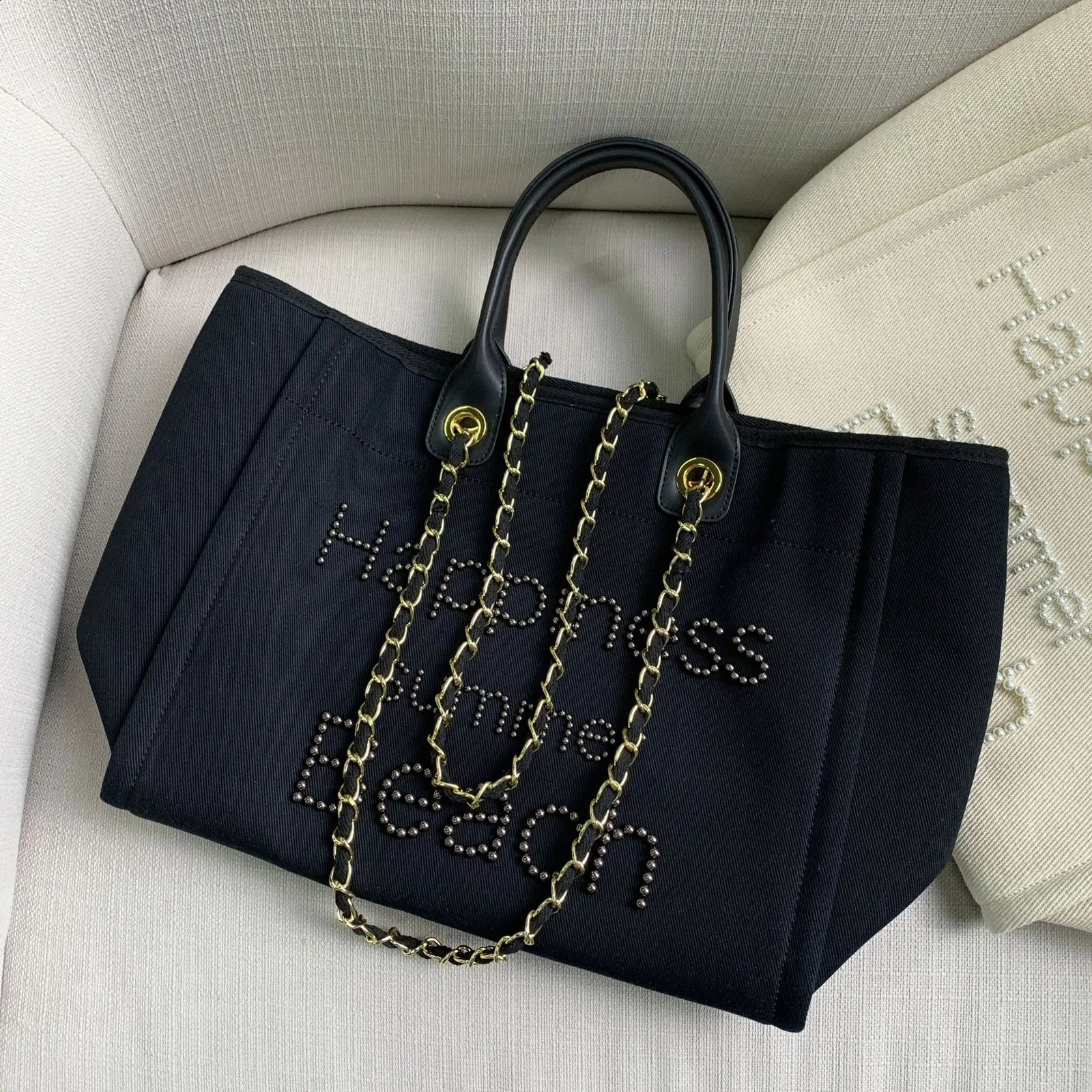 Women Tote Bag Fashion Canvas Large Handbag Chains Genuine Leather Shoulder Bags Ladies Big Messenger Bag Shopping Bag 240816
