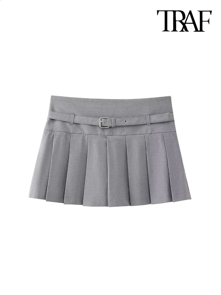 TRAF pleated womens sprint with belt side zipper mid waist fashionable w240816
