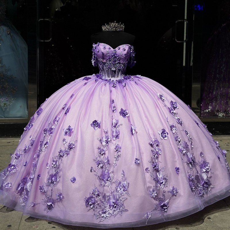 Lavender Mexico Quinceanera Dresses Gown Ball For 16th Year Girls ral Lace Up Sweet 16 Dress Party Prom Vestidos 15 De XV Anos