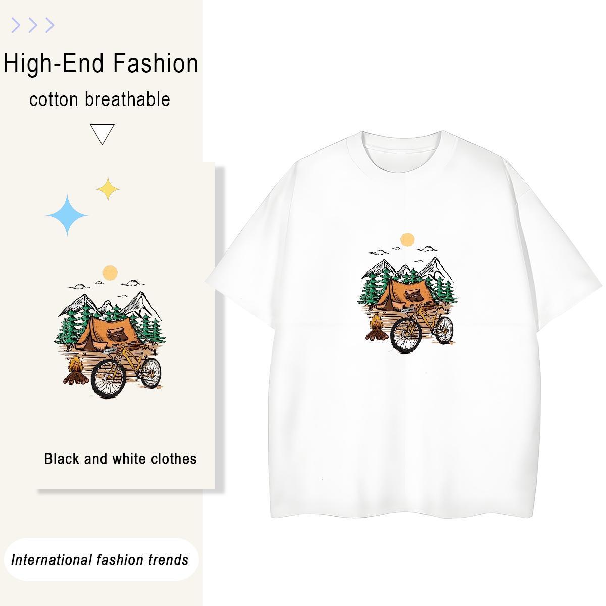 Loose mountains 100% Cotton 230g Men Clothes T-Shirt Daily Outfit Crew Neck Breathable T shirt Wholesale Anime Clothings