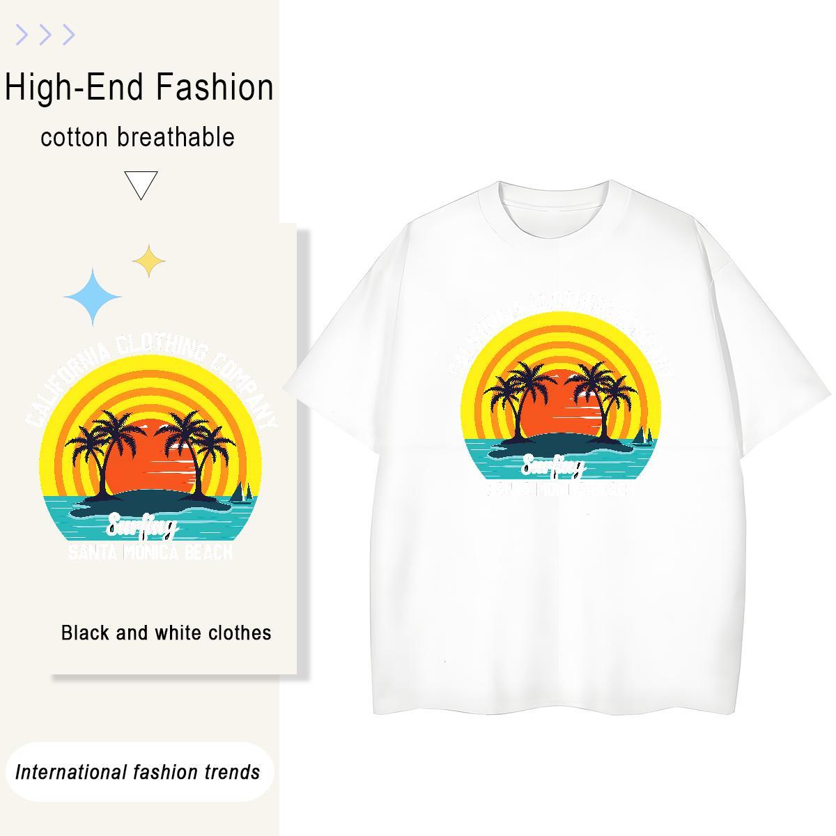Popular sea 230g Pure Cotton Couples T Shirts Street Casual Breathable Crew Neck Mens T Shirts Free Shipping Custom Printed Clothes