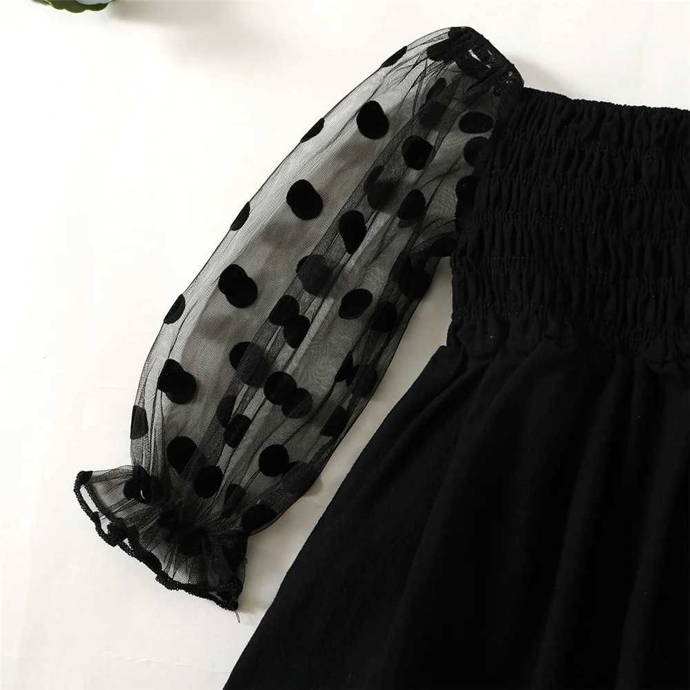 1-6 Year Baby Girl Fashion Off the Shoulder Black Mesh Long Sleeved Dress for Spring Autumn Par Photography Skirt OutfitsXJ241206